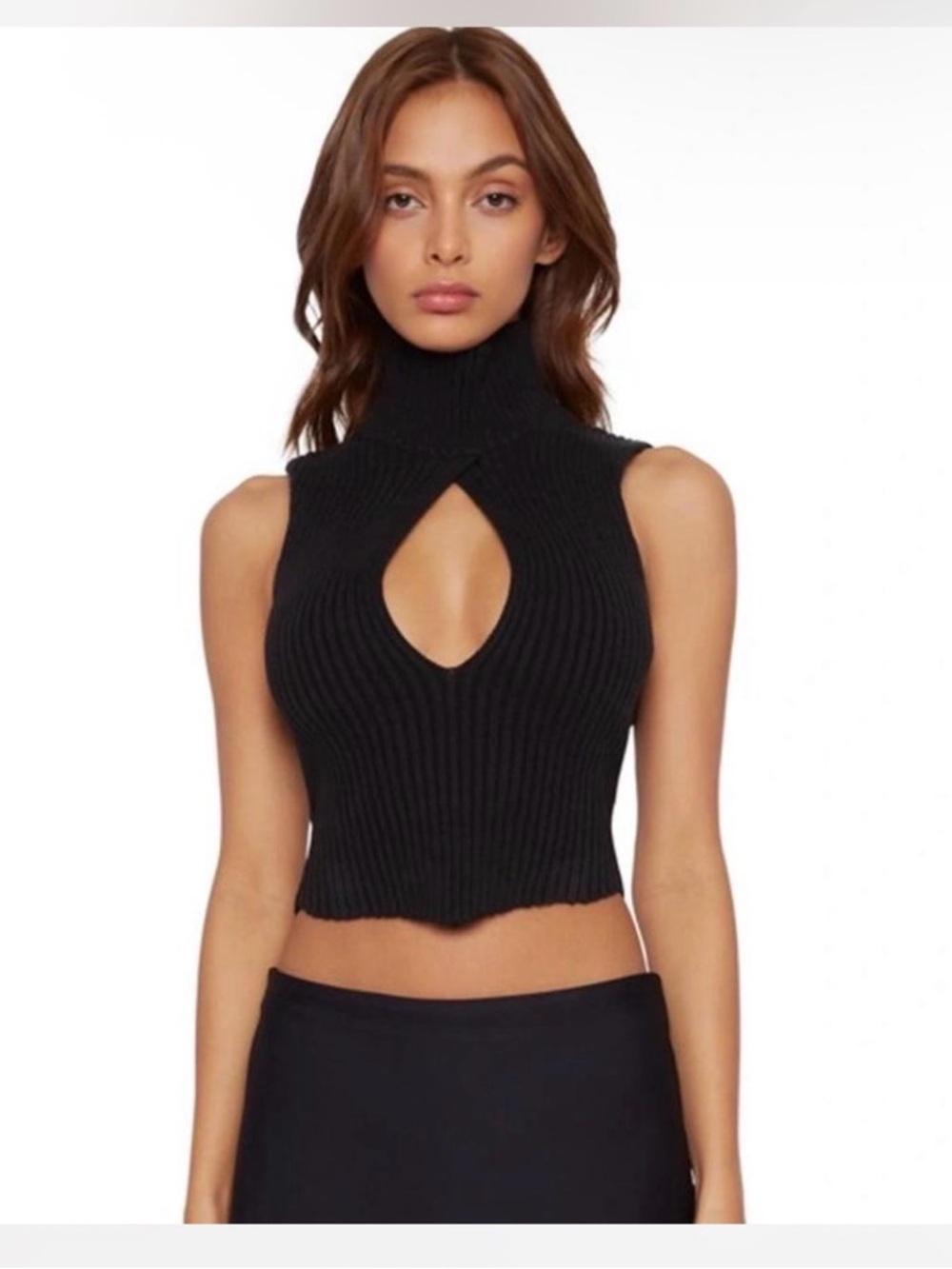 Danielle Guizio Black Ribbed Cutout Top